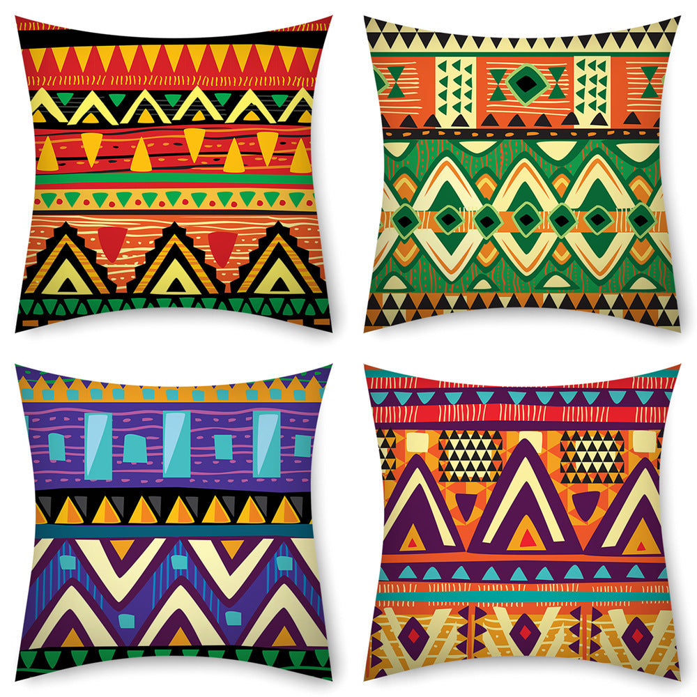 HKM-368531 African Tribal Stripes Ethnic Pattern Cushion Cover – 45cm x 45cm Linen Pillowcase in Vibrant Colors