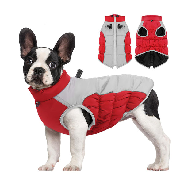 HKM-3686205 Cozy Waterproof Reversible Winter Dog Jacket - Thick Padded, Snow & Wind Resistant, Adjustable Collar, Reflective Design, 6 Sizes Available