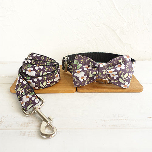HKM-3686333 Stylish Polyester Dog Collar with Bow and Rope Set