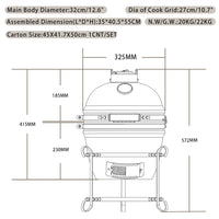 HKM-368659 Portable Kamado Charcoal Grill for Outdoor Barbecuing, Fits 13 to 27 Inch Egg Grills