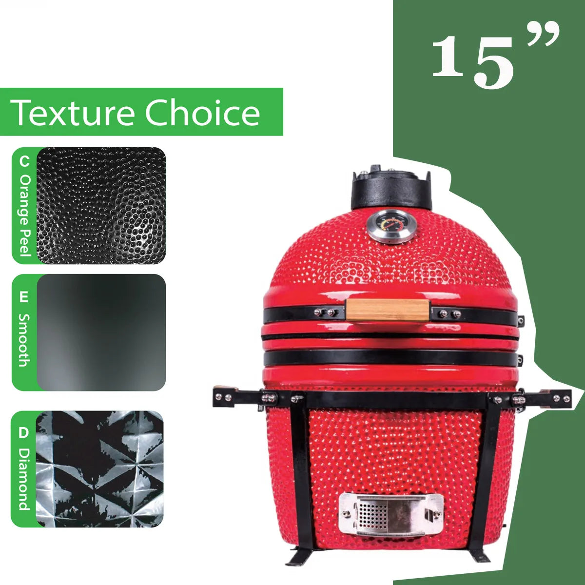HKM-368659 Portable Kamado Charcoal Grill for Outdoor Barbecuing, Fits 13 to 27 Inch Egg Grills