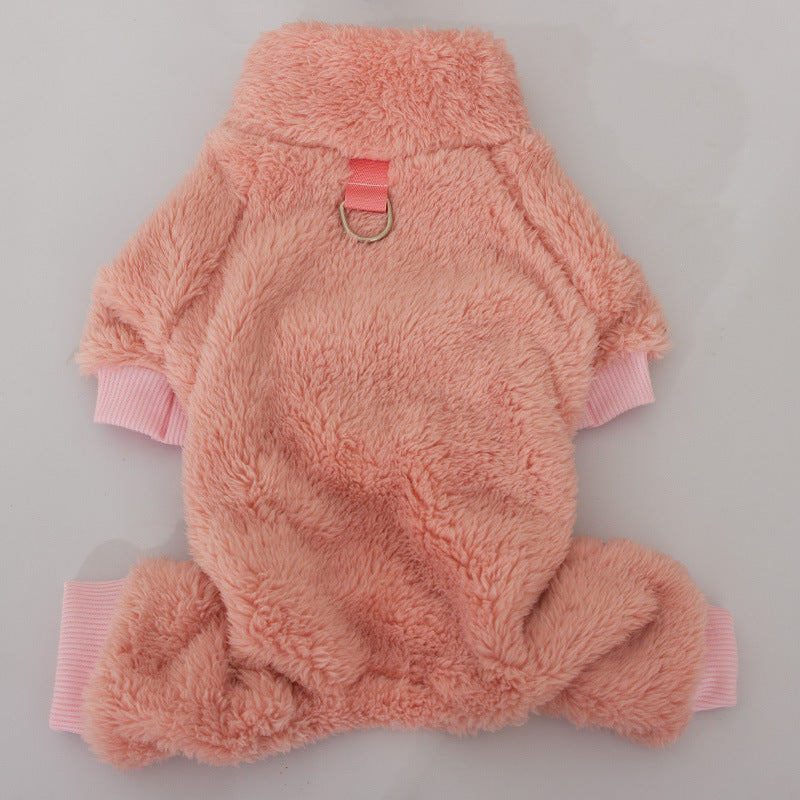 HKM-3687101 Double-Sided Velvet Pet Dog Clothing for Autumn and Winter with High Collar and Towing Ring