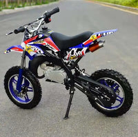 HKM-502099 49CC Mini Off-Road Dirt Bike - 30KM/H Speed, 2-Stroke Engine, Disc Brakes, 8-10 Inch Wheels