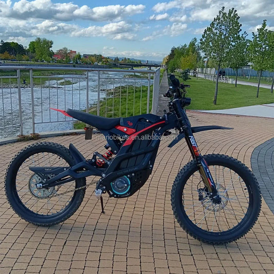 HKM-368851 Fast Electric Dirt Bike 72V 10KW Off-Road Motorcycle with Mid Motor in Black and Red, Max Speed Over 80km/h