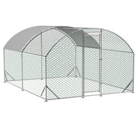 HKM-3690173 Large Metal Chicken Coop with Waterproof and UV-Resistant Cover - Walk-In Outdoor Run, 9.84 x 13.12 x 6.56 Ft