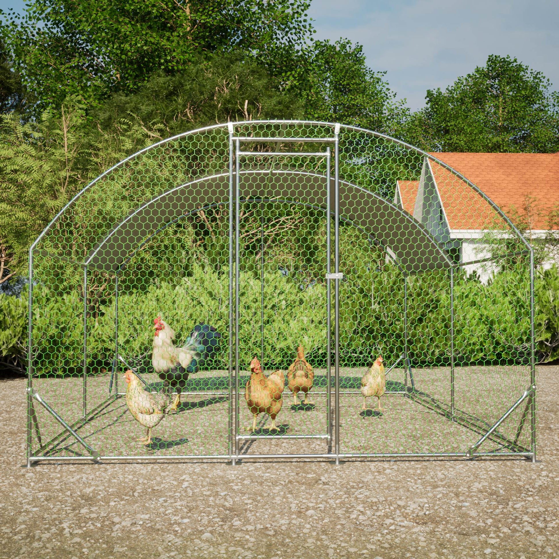HKM-3690173 Large Metal Chicken Coop with Waterproof and UV-Resistant Cover - Walk-In Outdoor Run, 9.84 x 13.12 x 6.56 Ft