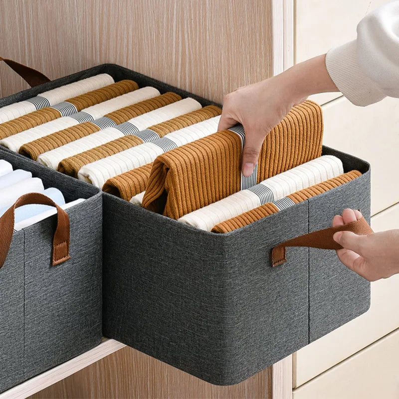 HKM-369043 Foldable Fabric Clothes Storage Box with Steel Frame for Wardrobe Organization