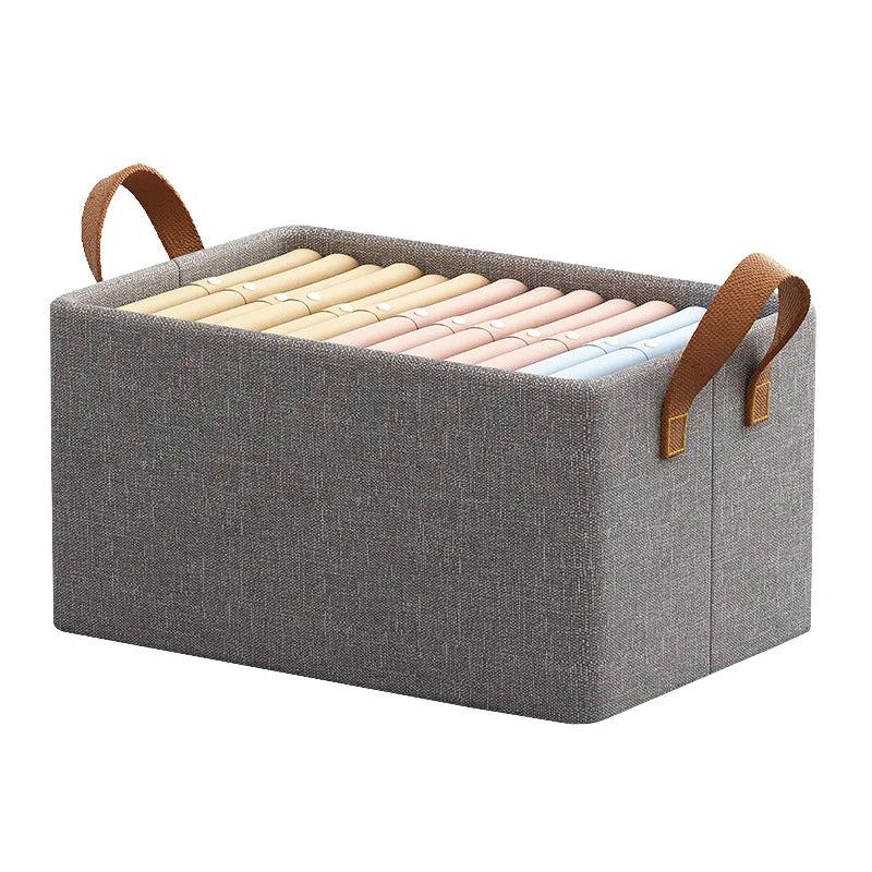 HKM-369043 Foldable Fabric Clothes Storage Box with Steel Frame for Wardrobe Organization