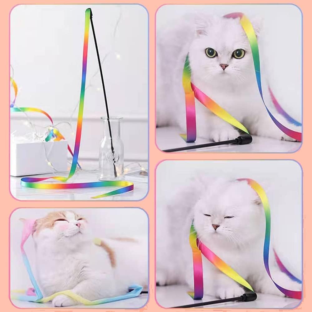 HKM-3690685 Interactive Cat Teaser Wand with Colorful Satin Ribbons for Engaging Playtime