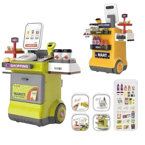 HKM-369299 Children's Supermarket Cash Register Toy Set with Shopping Cart and Vending Machine