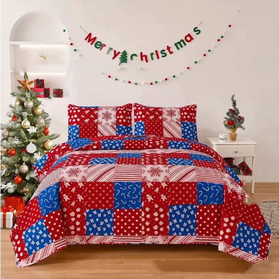 HKM-369299 Wine Red Christmas Quilt Cover Set - Includes Quilt Cover and 2 Pillowcases, Multiple Sizes Available, Modern Design
