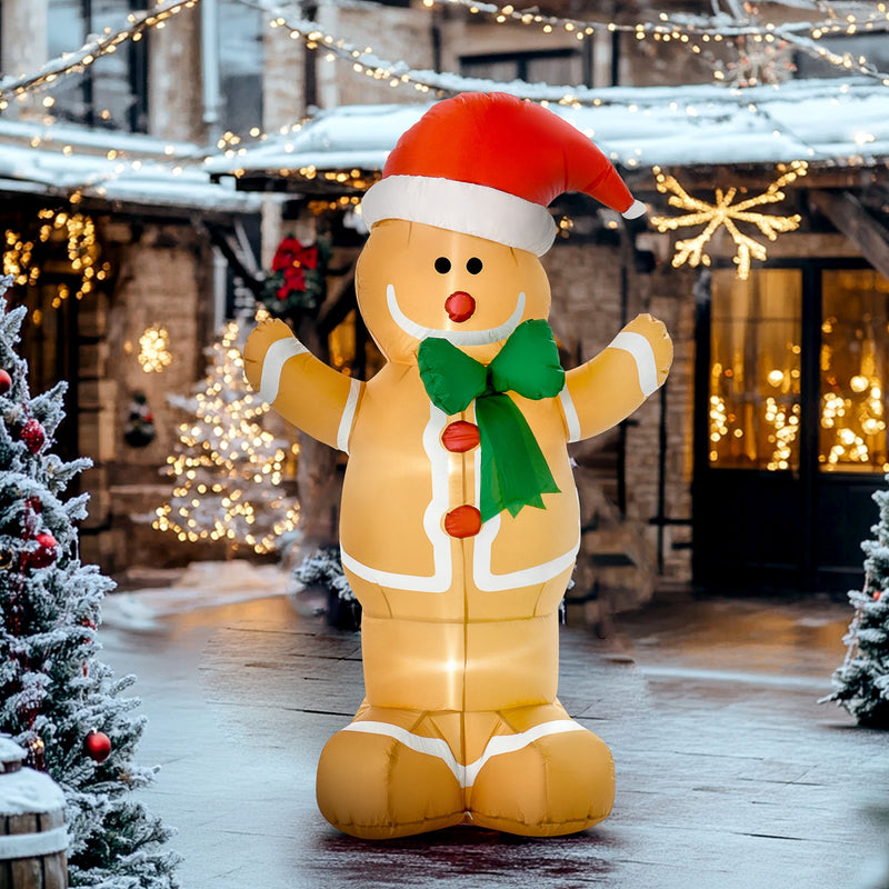 HKM-369427 6ft Inflatable Gingerbread Man Yard Decoration with LED Lights for Outdoor Display