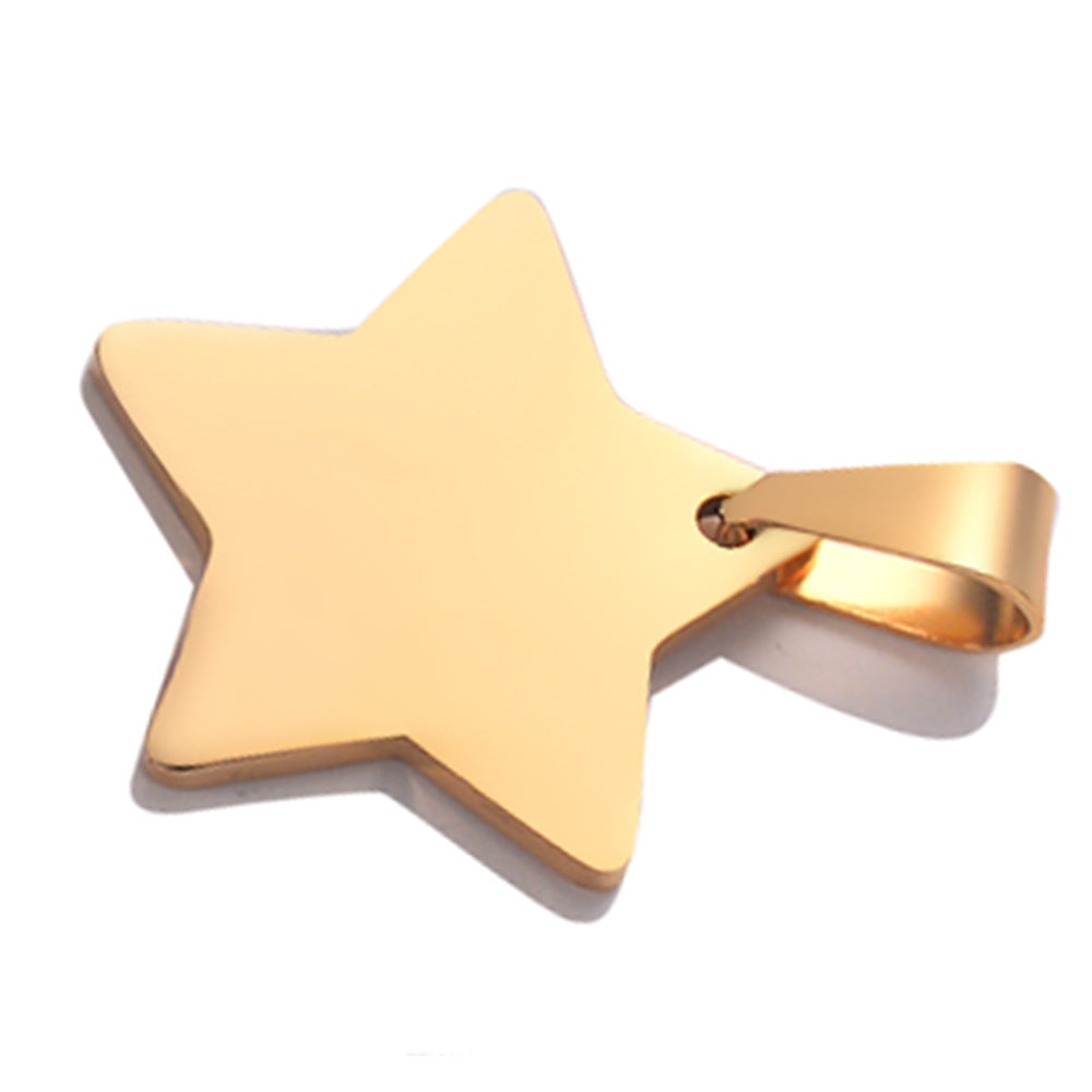 HKM-3694909 Stainless Steel Five-pointed Star Pendant Necklace with 60cm Round Bead Chain