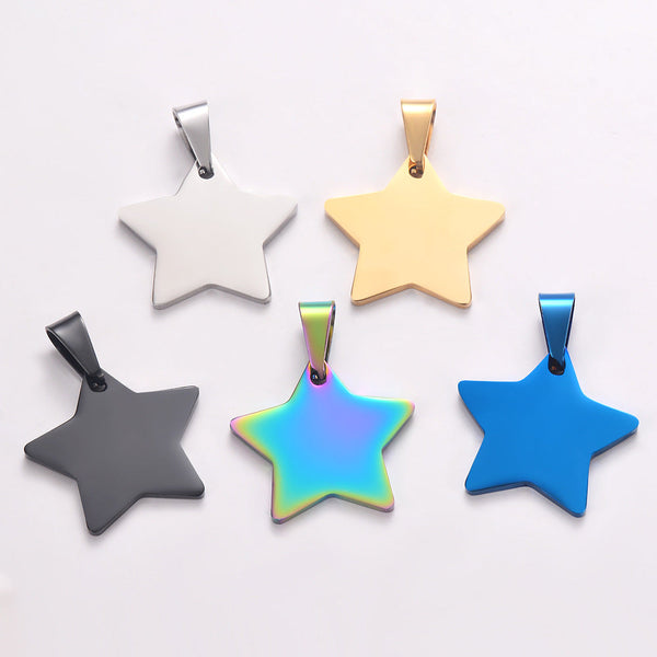 HKM-3694909 Stainless Steel Five-pointed Star Pendant Necklace with 60cm Round Bead Chain