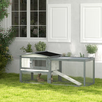 HKM-3695933 Large Outdoor Rabbit Hutch with Run, Removable Tray, Feeding Trough, and Ramp - Weatherproof Design in White