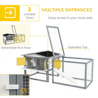 HKM-3695933 Large Outdoor Rabbit Hutch with Run, Removable Tray, Feeding Trough, and Ramp - Weatherproof Design in White