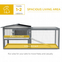HKM-3695933 Large Outdoor Rabbit Hutch with Run, Removable Tray, Feeding Trough, and Ramp - Weatherproof Design in White
