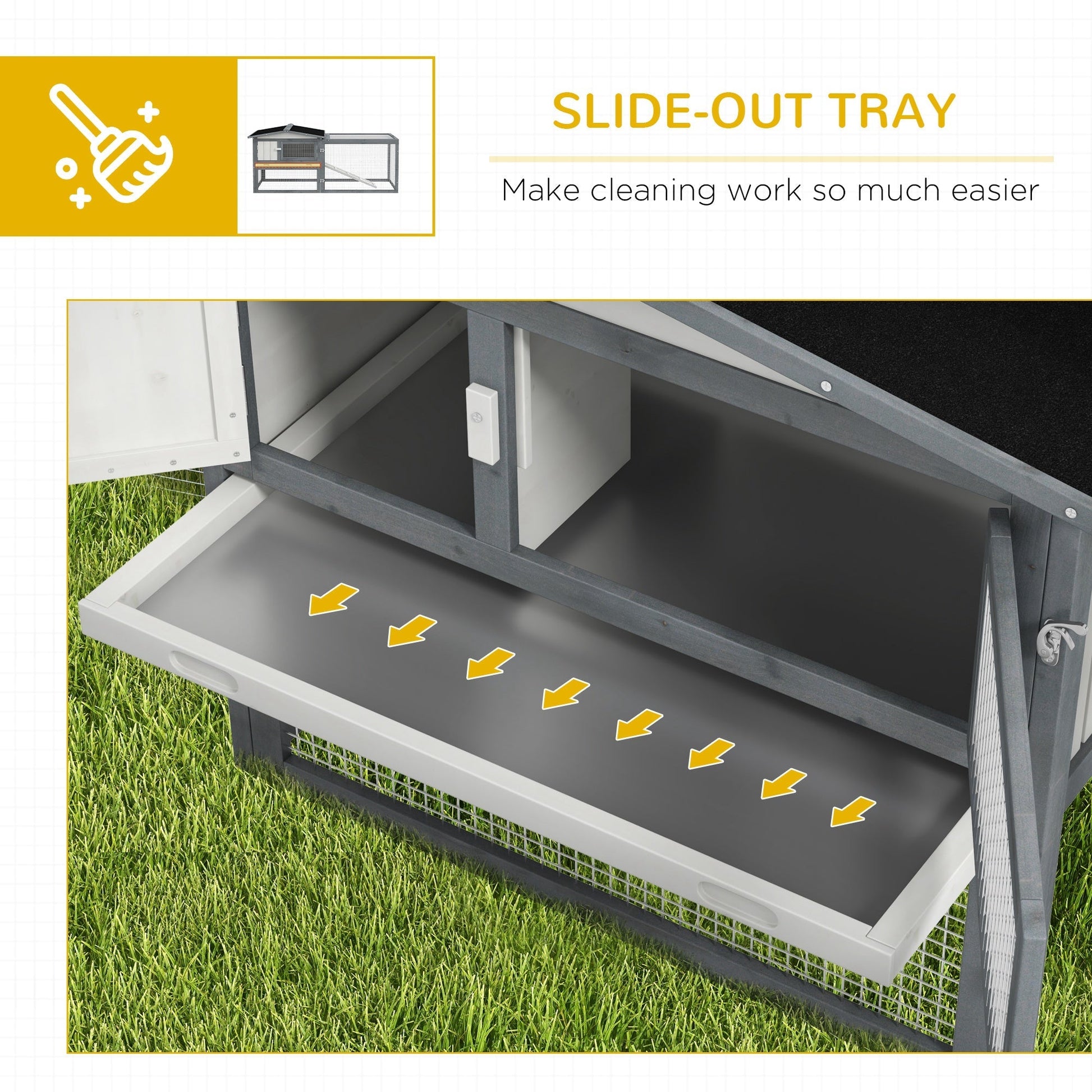 HKM-3695933 Large Outdoor Rabbit Hutch with Run, Removable Tray, Feeding Trough, and Ramp - Weatherproof Design in White
