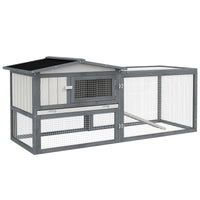 HKM-3695933 Large Outdoor Rabbit Hutch with Run, Removable Tray, Feeding Trough, and Ramp - Weatherproof Design in White