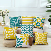 HKM-369619 Nordic Yellow Green Geometric Print Linen Cushion Cover 45x45cm