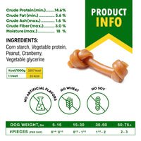 HKM-3698109 Peanut Butter Bones with Cranberry for Dogs - Rawhide-Free Chew Treats, Healthy Collagen Snacks for All Life Stages
