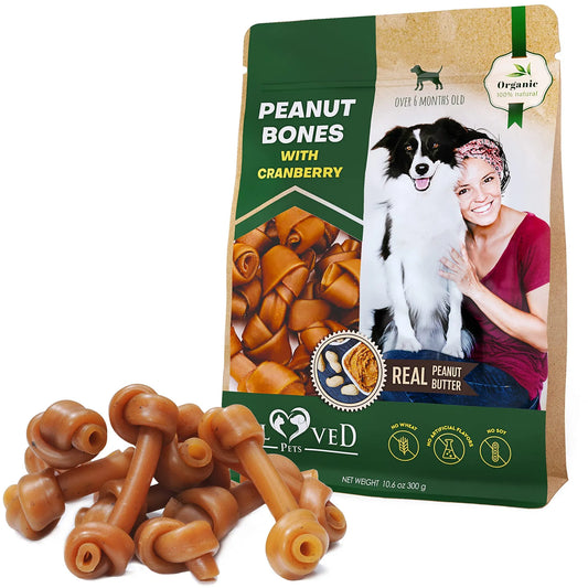 HKM-3698109 Peanut Butter Bones with Cranberry for Dogs - Rawhide-Free Chew Treats, Healthy Collagen Snacks for All Life Stages
