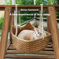 HKM-3699645 Rattan Cat Nest - Brown Straw Cat Hammock for Cats Under 15kg
