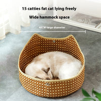 HKM-3699645 Rattan Cat Nest - Brown Straw Cat Hammock for Cats Under 15kg