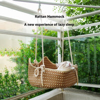 HKM-3699645 Rattan Cat Nest - Brown Straw Cat Hammock for Cats Under 15kg