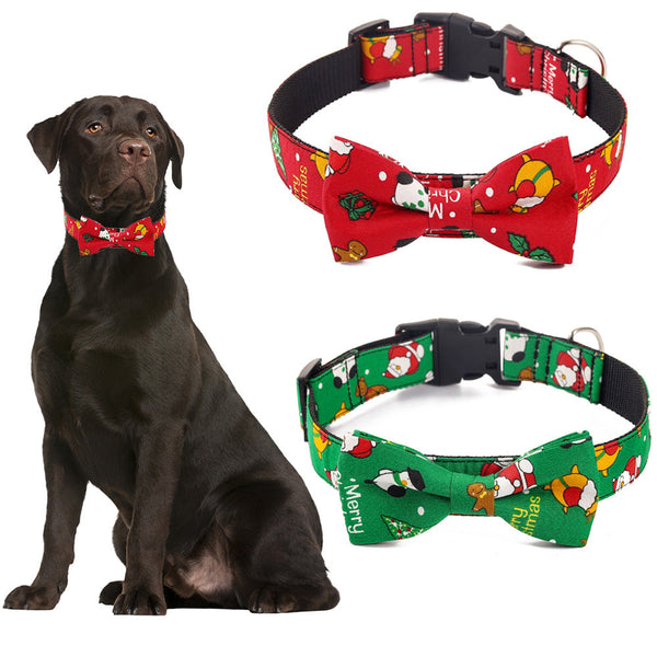 HKM-3700029 Festive Christmas Dog Collar in Red and Green, Cotton Polyester Material, Sizes S M L Available