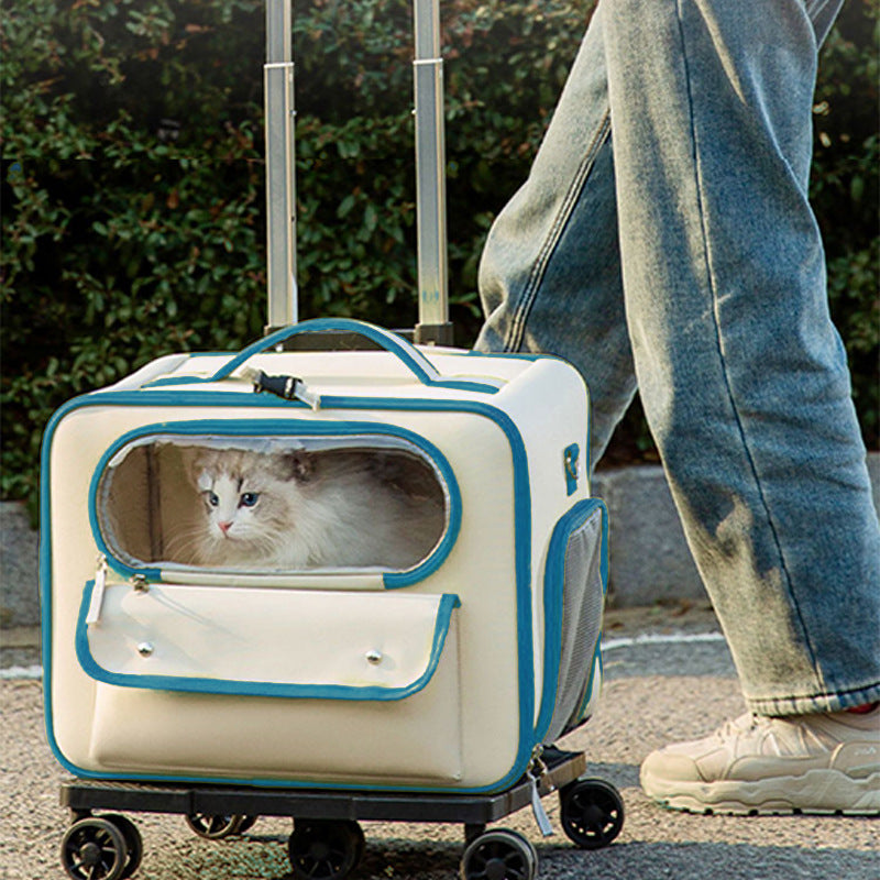 HKM-3701309 Stylish Medium Hardness Cat Backpack Trolley Bag - 32L Oxford Material