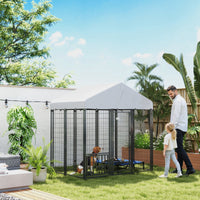 HKM-3701693 Large Outdoor Dog Kennel with Roof and Adjustable Bowls for Medium Dogs