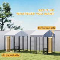 HKM-3701693 Large Outdoor Dog Kennel with Roof and Adjustable Bowls for Medium Dogs