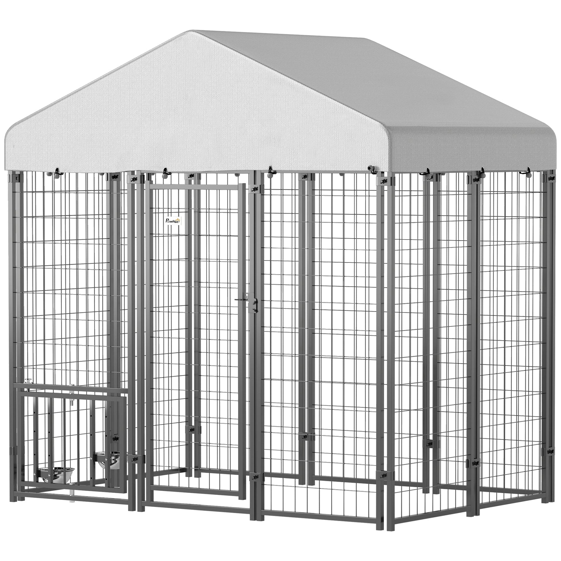 HKM-3701693 Large Outdoor Dog Kennel with Roof and Adjustable Bowls for Medium Dogs