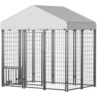 HKM-3701693 Large Outdoor Dog Kennel with Roof and Adjustable Bowls for Medium Dogs