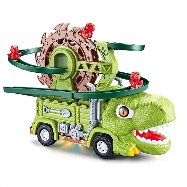HKM-370259 Dinosaur Truck Roller Coaster Track Set with Obstacle Avoidance and Lights & Sounds for Kids