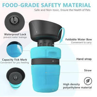HKM-3703869 Foldable Pet Water Bottle with Integrated Bowl - BPA-Free Travel Water Dispenser for Dogs - 520ml Capacity