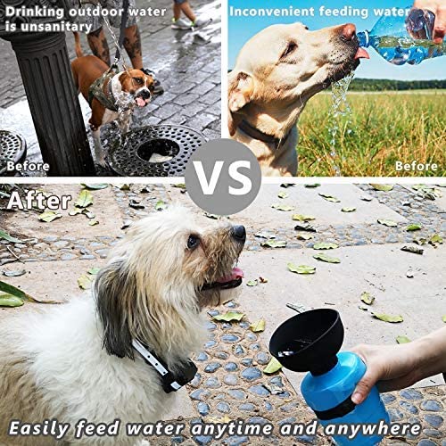 HKM-3703869 Foldable Pet Water Bottle with Integrated Bowl - BPA-Free Travel Water Dispenser for Dogs - 520ml Capacity