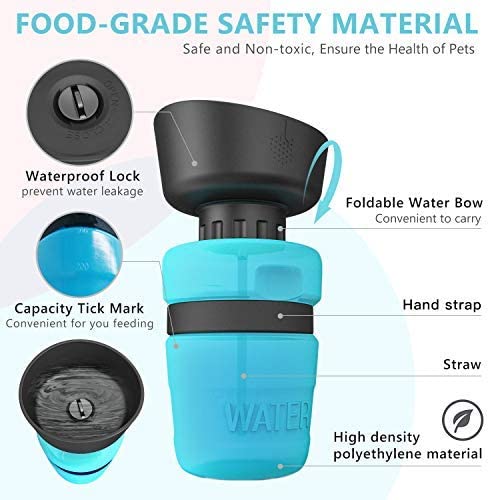 HKM-3703869 Foldable Pet Water Bottle with Integrated Bowl - BPA-Free Travel Water Dispenser for Dogs - 520ml Capacity