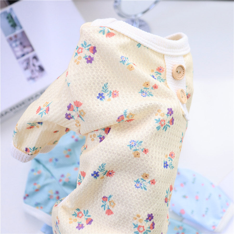 HKM-3704637 Summer Four-Legged Dog Pajamas in Yellow, Green, Sky Blue - Casual Pet Clothing for Comfort and Style