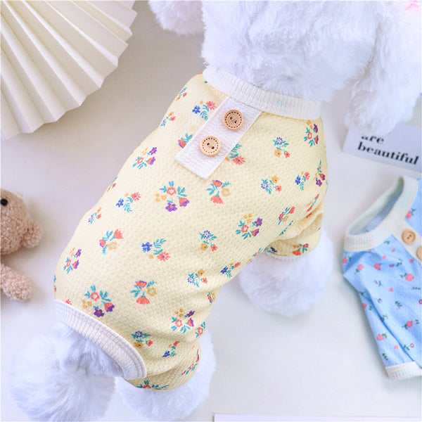 HKM-3704637 Summer Four-Legged Dog Pajamas in Yellow, Green, Sky Blue - Casual Pet Clothing for Comfort and Style