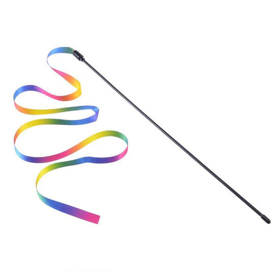 HKM-370643 Rainbow Ribbon Cat Teaser Stick - Interactive Plush Toy for Cats, Available in 60cm and 120cm Lengths