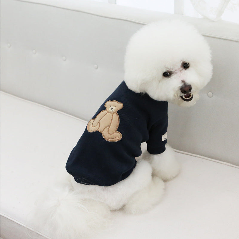 HKM-370707 Cozy Cotton Knitted Pet Sweater for Dogs in White and Navy Blue