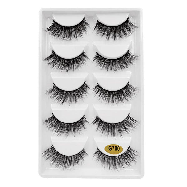 HKM-370835 Natural Look 3D False Eyelashes Set - 5 Pairs of G7 Artificial Mink Hair, Cotton Stem, 1.3cm Length