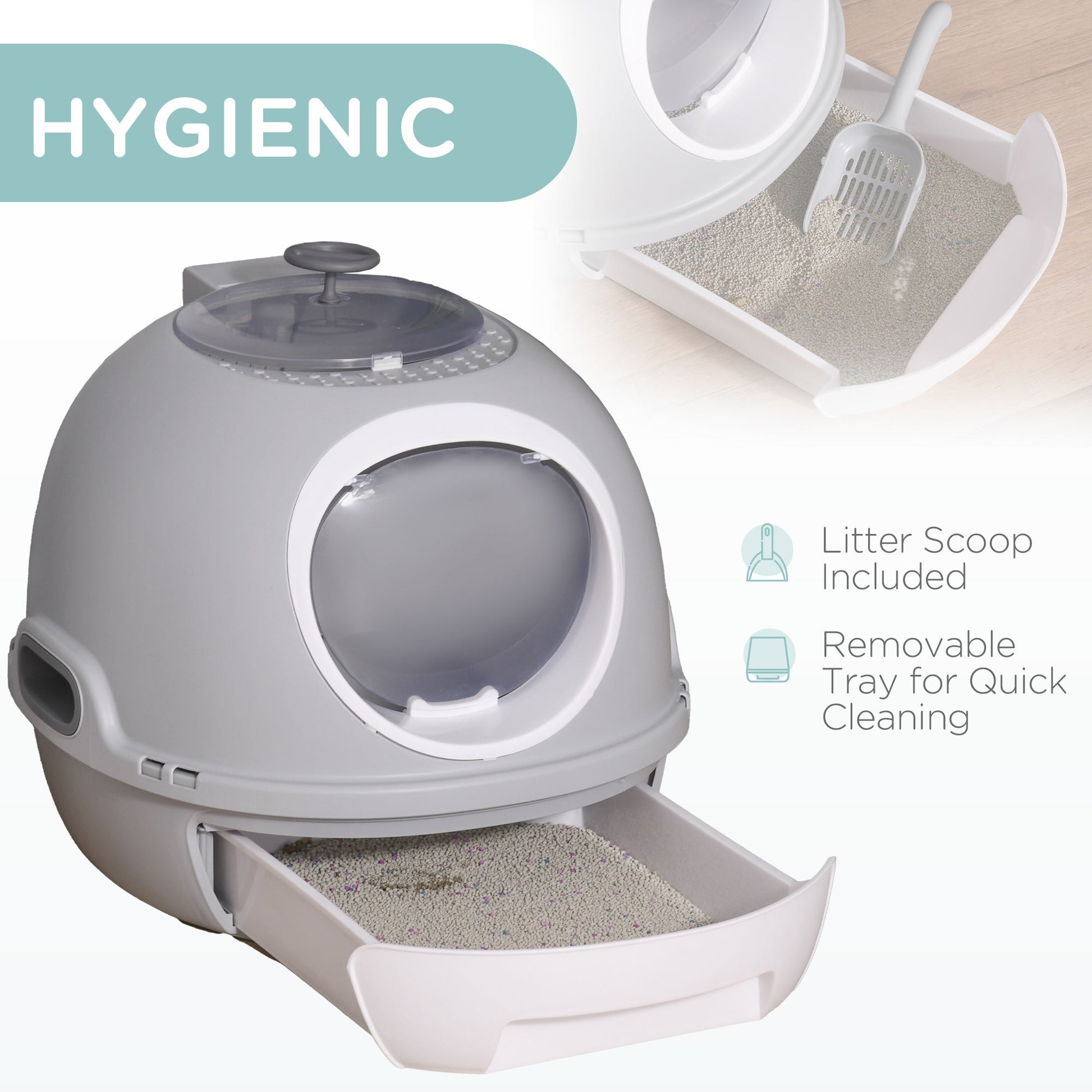 HKM-3709245 Stylish Cat Litter Box with Lid and Skylight for Easy Access and Cleaning