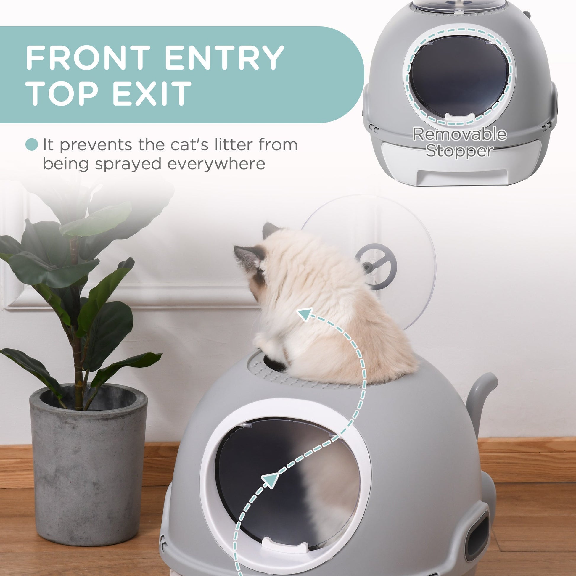 HKM-3709245 Stylish Cat Litter Box with Lid and Skylight for Easy Access and Cleaning