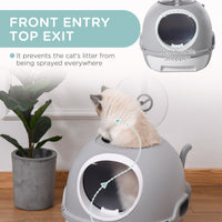HKM-3709245 Stylish Cat Litter Box with Lid and Skylight for Easy Access and Cleaning