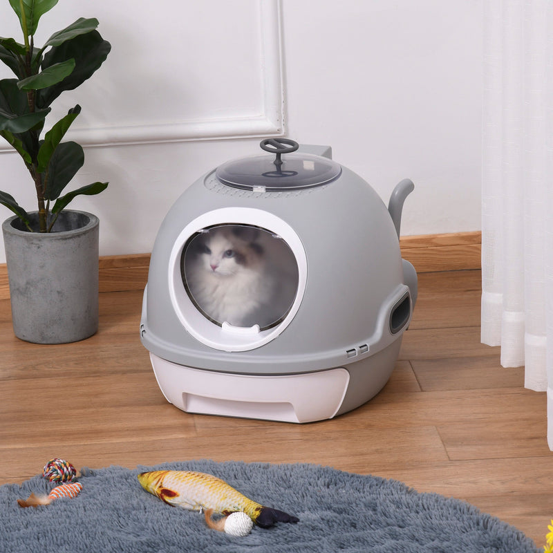 HKM-3709245 Stylish Cat Litter Box with Lid and Skylight for Easy Access and Cleaning