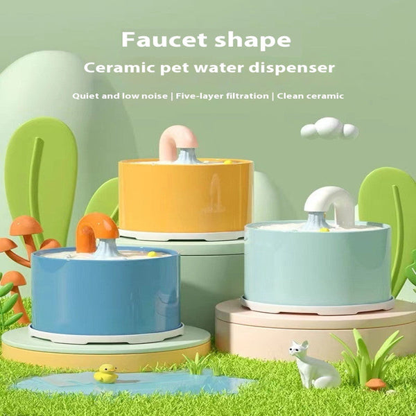 HKM-3709629 Ceramic Cat Water Dispenser with Automatic Circulating Faucet - Multiple Color Options Available