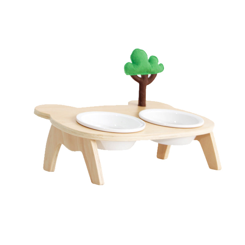HKM-3709757 Ceramic Pet Bowl with Wooden Stand for Cats ¨C Simple Design Water and Food Dish